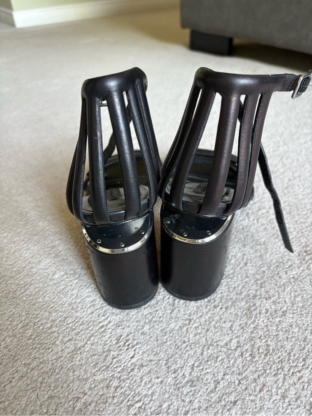 Alexander Wang Black Cage Strap Block Heel Sandals - Picture 7 of 8